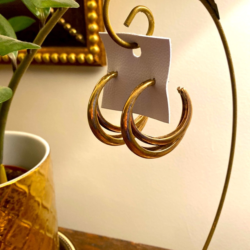 Free People, open double hoop brass tone earrings, so versatile!  NWT!!